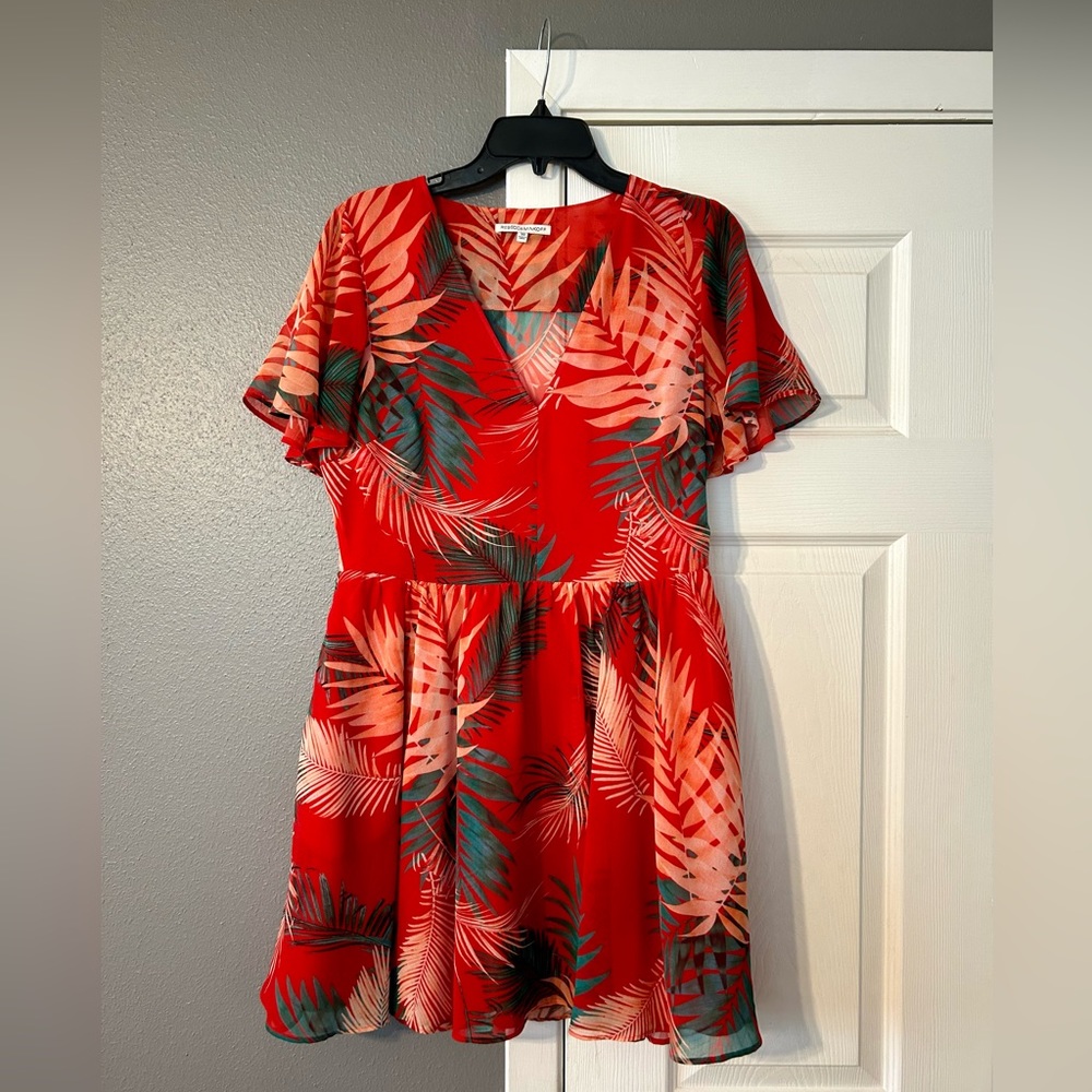 Rebecca Minkoff Crosby Mini Dress, Red Tropical Palms